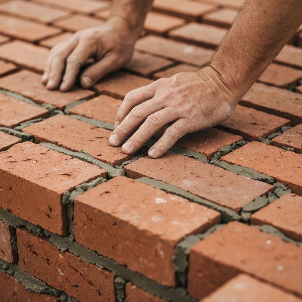 Professional bricklayer laying bricks on a London residential project